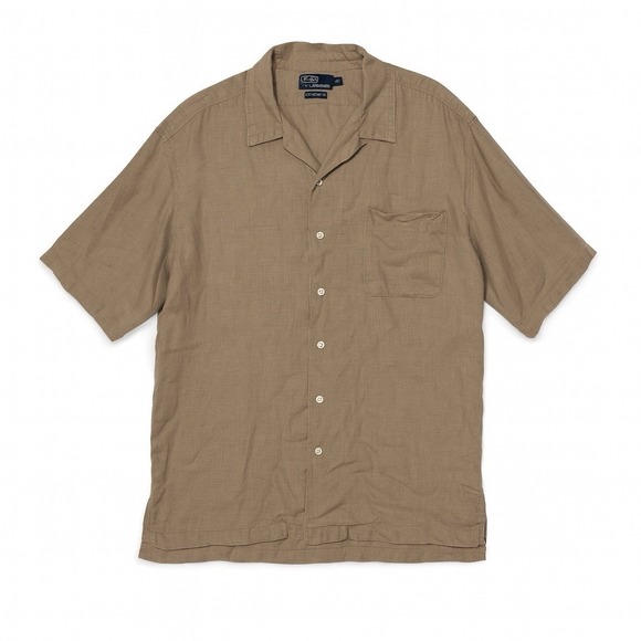 Polo Ralph Lauren Shirt Mens XL Tan Clayton Linen Cotton Short Sleeve Button Up - Picture 1 of 3